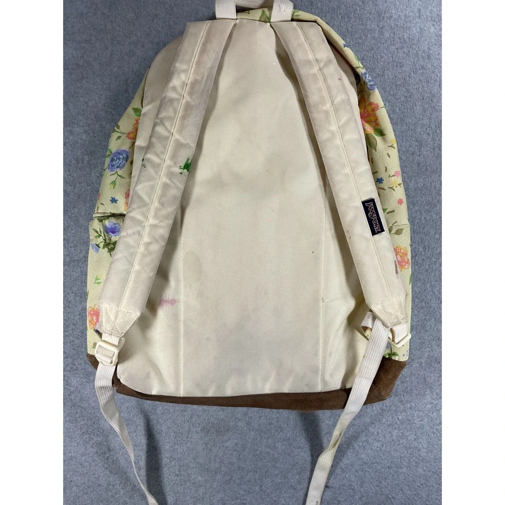JanSport Right Pack Floral Backpack Cream Suede Bottom School Bag Vintage Style